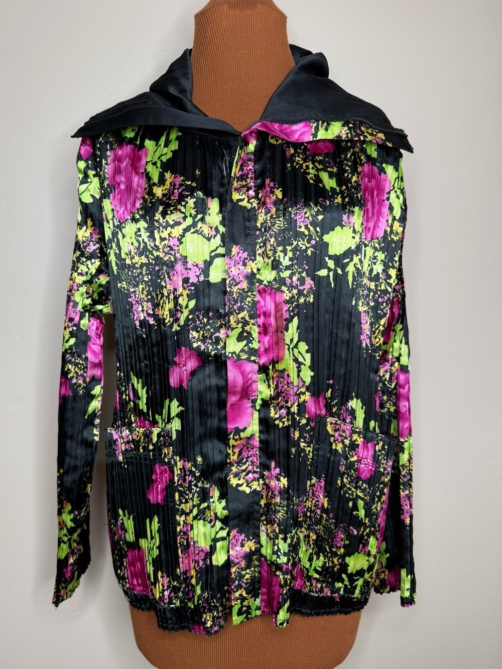Crinkle Reversible Jacket BOHO Floral Handmade Full Zip Artsy Size Large